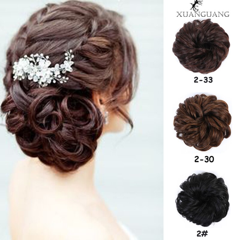 XUANGUANG Curly bun wearing rubber band synthetic wig Donut wig chignon Heat-resistant synthetic bun