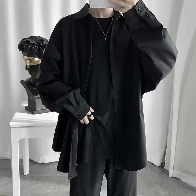 Men Shirts Long Sleeve Black Mens Shirt Plus Size 3XL Loose Harajuku All-match Leisure Simple BF Ulzzang Chic Oversize: black / XL