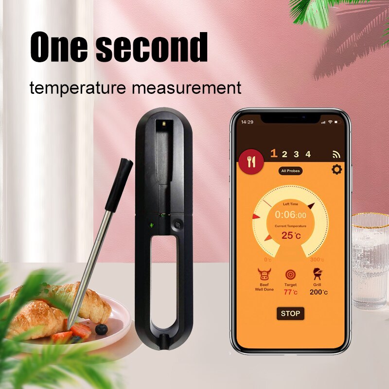 IP67 Draagbare Digitale Bbq Vlees Thermometer Draadloze Smart Oven Thermomet Met Roestvrij Probe Voor Keuken Huishoudelijke Koken