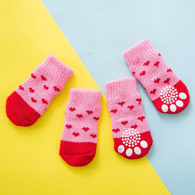 Calcetines antideslizantes con dibujos animados para mascota, medias cálidas informales para perro, Calcetines estampados para cachorros, perros pequeños y medianos, producto para mascotas, novedad: Rosa / S