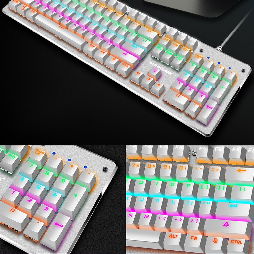 T610 niebieski przełącznik mechaniczna klawiatura bryzgoodporna USB przewodowa 104 klawiszy RGB Gamer podobne wrażenie mechaniczne na PC