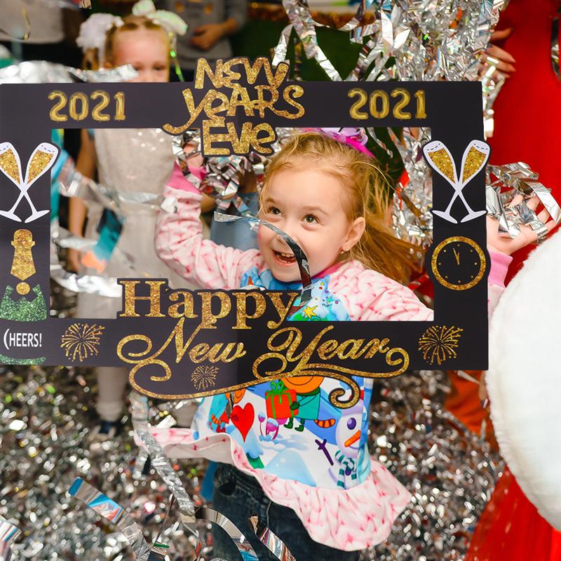 2Pcs Happy Year Photo Booth Props Year Party Props Supplies Photo Frame