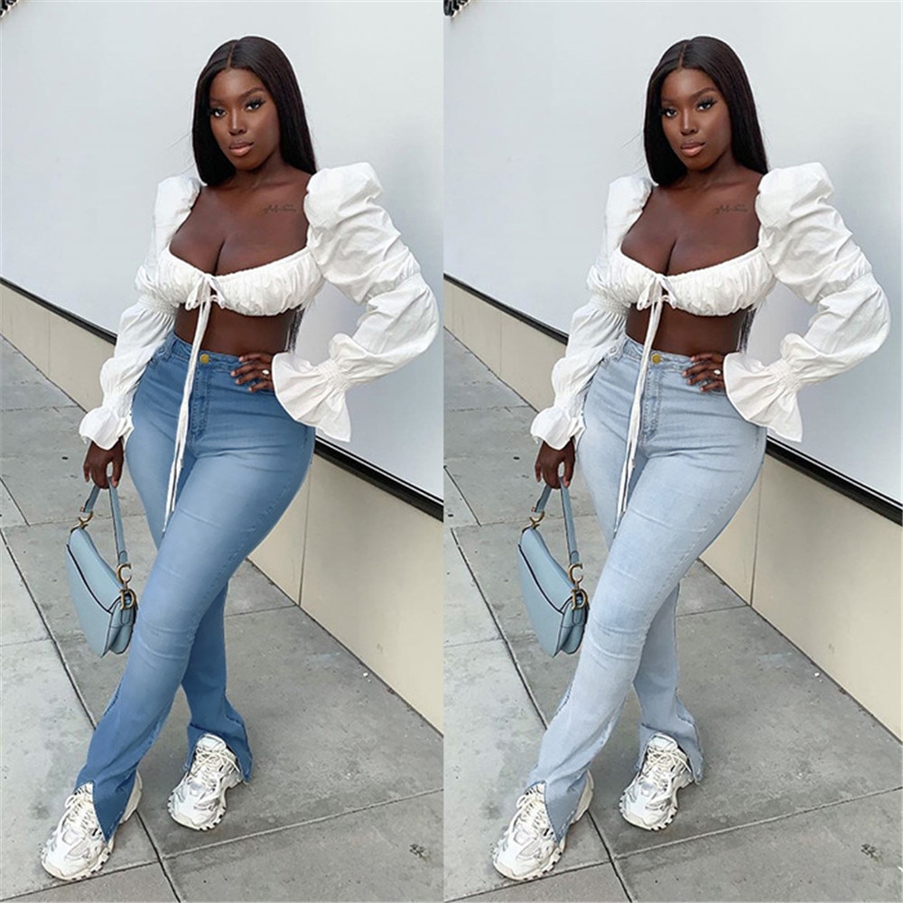 Fente rétro jean dames jean dames décontracté taille moyenne jean stretch mince dames jean simple crayon pantalon