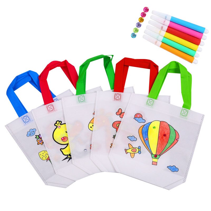 Bolsos pintados a mano de Graffiti para niños de tela no tejida, bolsos pintados a mano 22*25 CM, bolso de mano 1 Uds./5 uds.