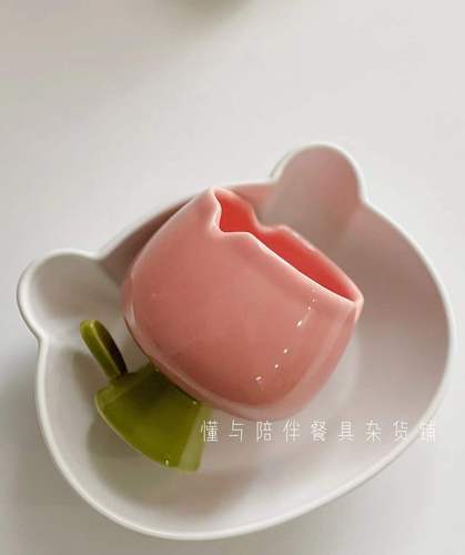Tasse à thé en forme de fleur de tulipe en trois dimensions peinte à la main, bol à Dessert en forme de cœur pour fille mignonne, ornements de Style Ins: Pink Tulip