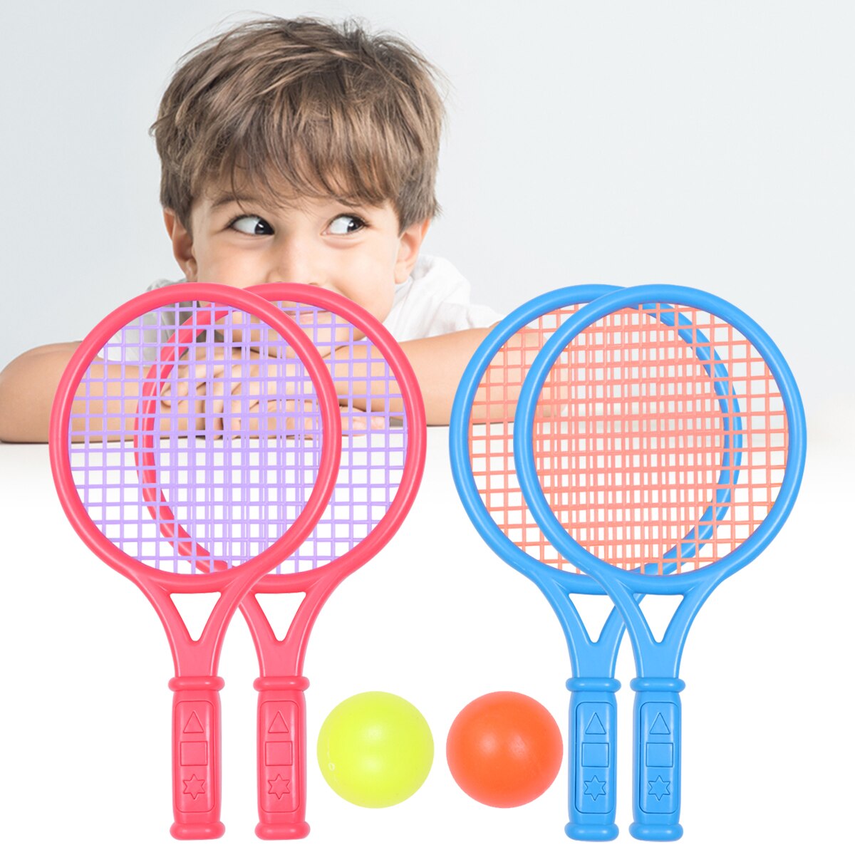 2 Sets Kleine Size Childrens Tennisracket Set Kleuterschool Leisure Sport Plastic Tennisracket Met 4 Pcs Tennisballen