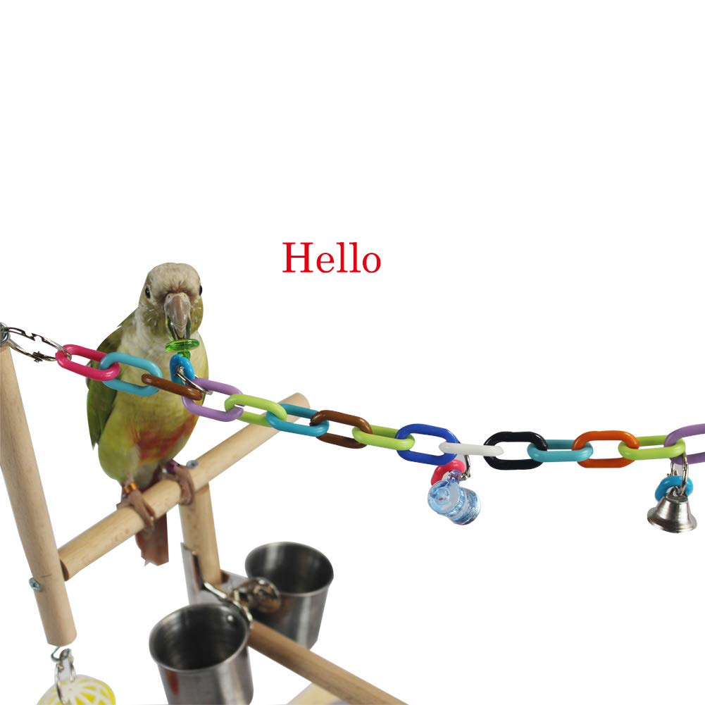 Bird Playground Play Gym Wooden Parrot Perch with Chewing Climbing Chain Toys Ladders Bowl Removable Tray-Exercise Training
