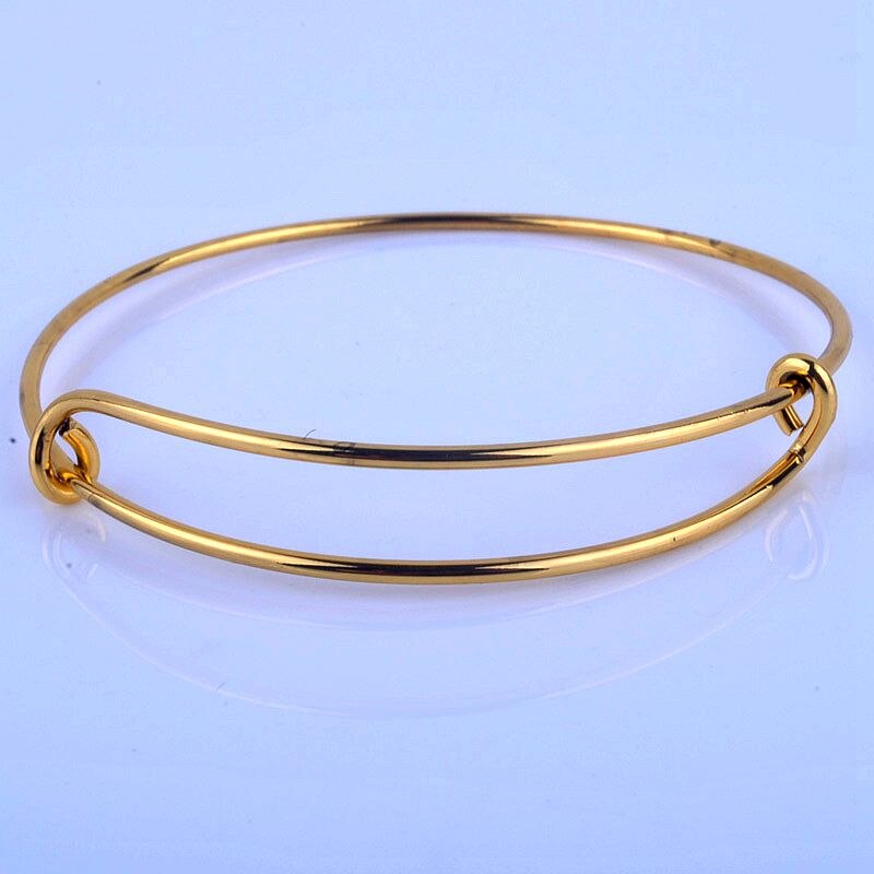 100pcs Metals Gold color Silver color DIY Bangle for Beads or Charms Adjustable Expandable Wire Bracelets Bangles: gold plated 1