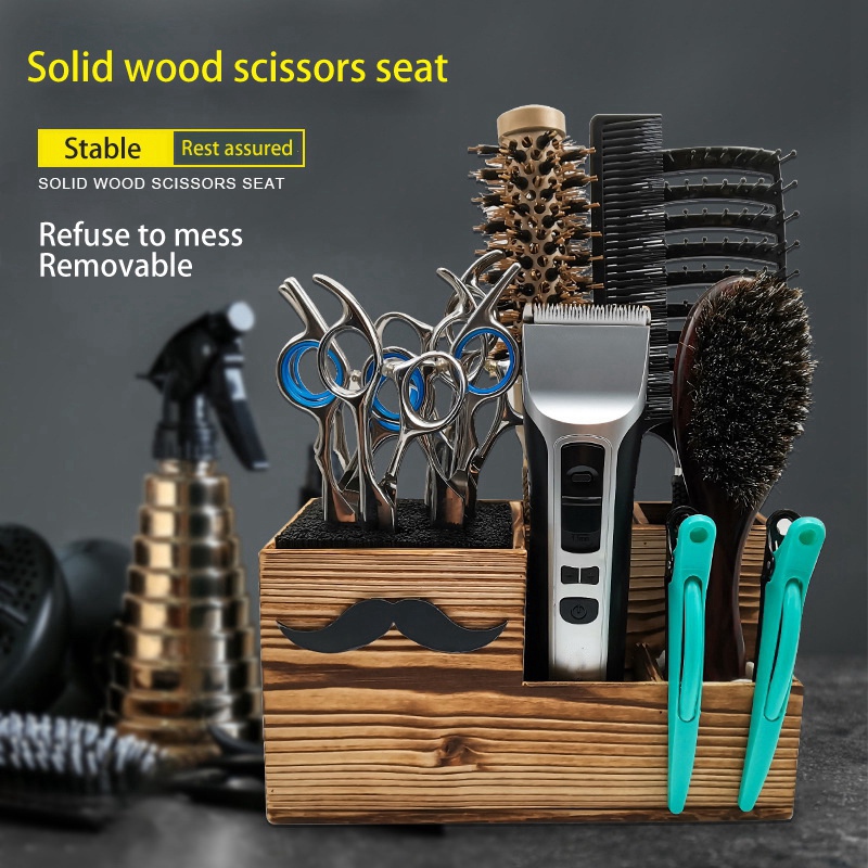 Holz Friseur Werkzeug Kasten Haar Salon Scher Halfter Haar Schneiden Schere Gestell Lagerung Container Barbier Werkzeug Halfter