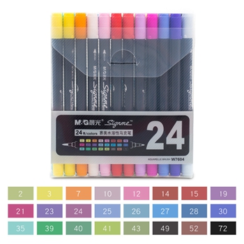 M & g 12/18/24/36/48 farver dual-tip akvarel kunst markører kunst til tegning pensel markør pen sæt farve skitse farvede penne: 24 farver