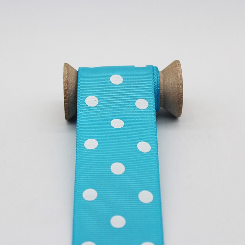 1.5 inch 38mm 4cm stippen grosgrain lint milieuvriendelijk polyester stof bedrukt met witte stippen voor hoofdband lint strik accessoire: Turkoois