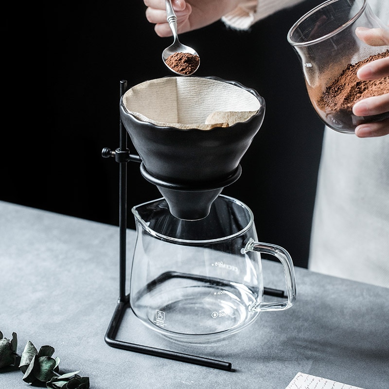 Juego de filtros de café hechos a mano con cafetera de vidrio V60, ollas de café hechas a mano, tetera de café, soporte para gotero