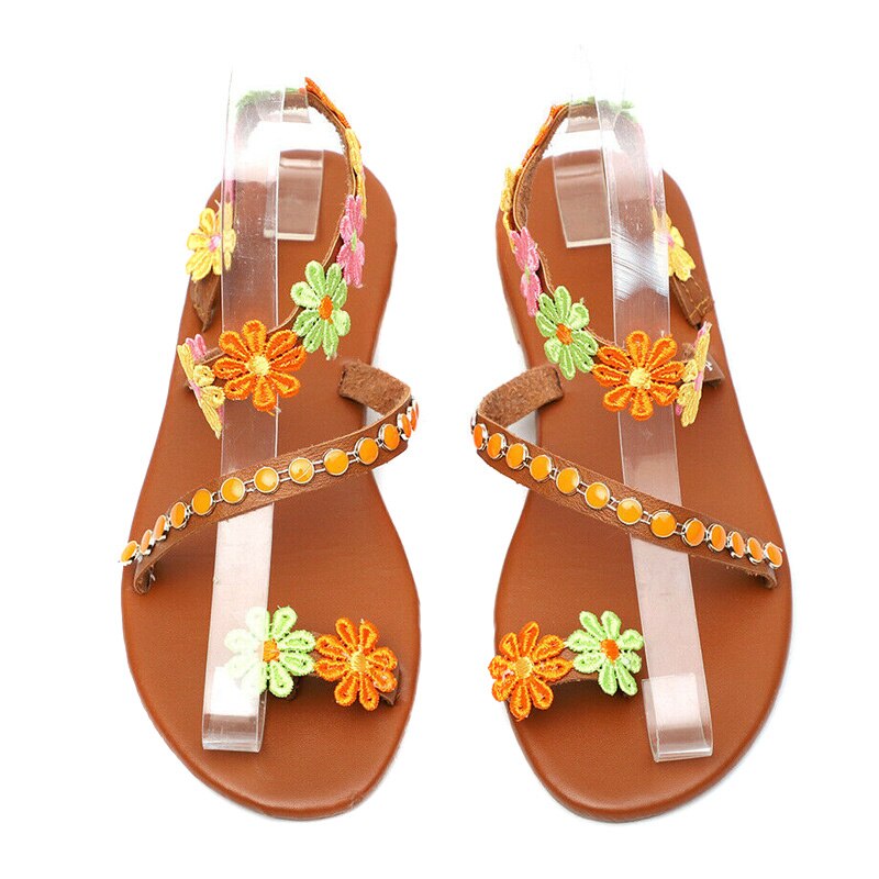 1 paar Vrouwen Sandalen Bohemen Bloem Platte Schoenen Anti-slip Mode voor Zomer Strand FG66