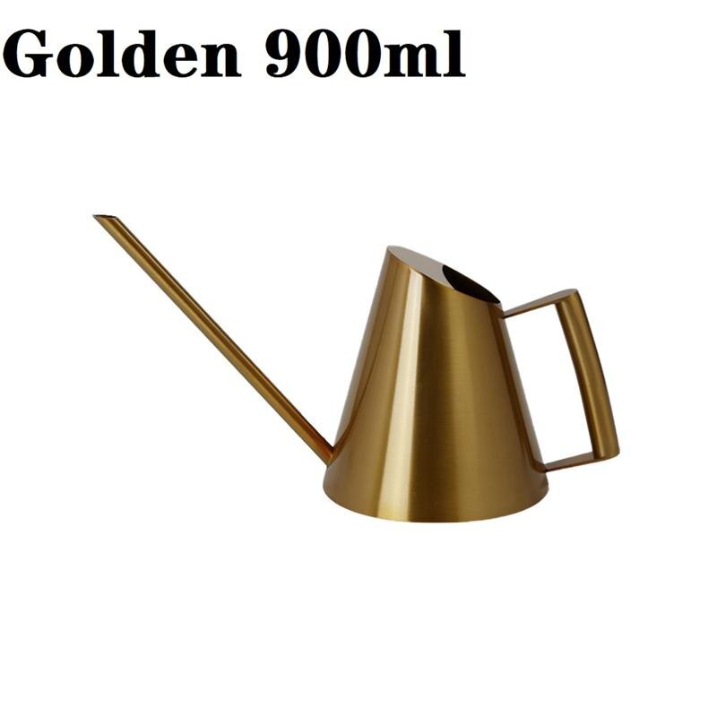 1pc 400/900/1500ml Stainless Steel Watering Can Long Mouth Watering Kettle Easy Use Handle For Succulent Watering Gardening Tool: Golden 900ML