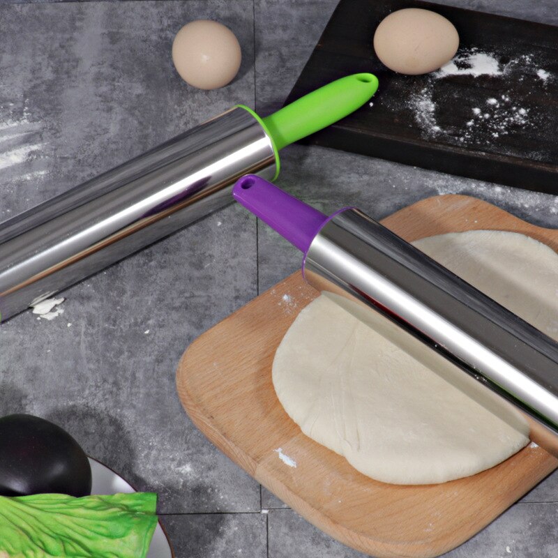 Multicolor 39cm Rolling Pin 304Stainless Steel PVC Round Pointed Handle Kitchenware Effortless Roller Nonstick Eco-friendly