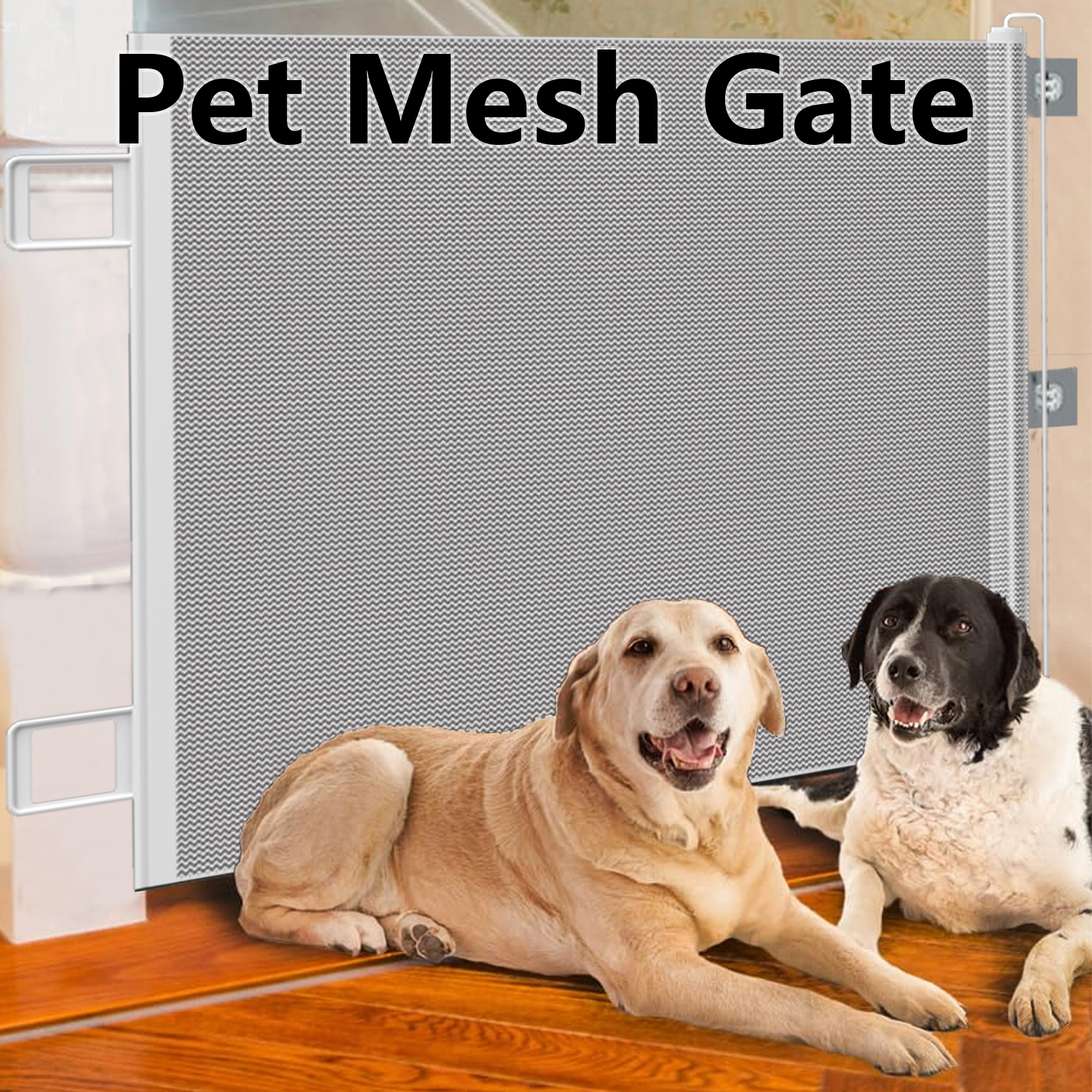 Puerta retráctil de primera para mascotas: malla resistente a la escape, barrera de seguridad sin perforación para perros/gatos, escaleras/pasillos/balones