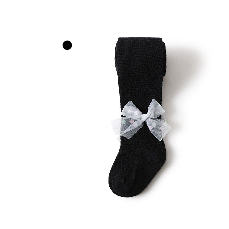 Collants d'été en maille pour bébés, couleur unie, avec nœud en dentelle, bas pour enfants: Black