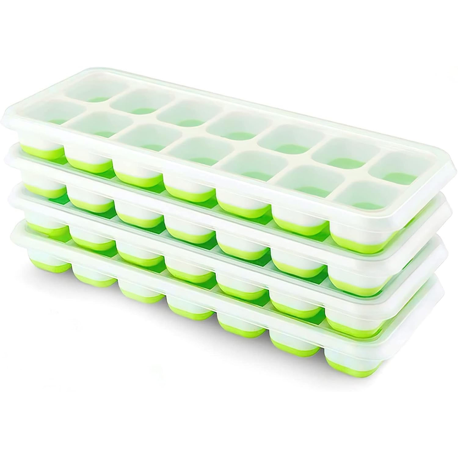 4pcs Grids Ice Cube Trays Reusable Silicone Ice cube Mold Fruit Ice Maker with Removable Lids Kitchen Tools Freezer Summer Mould: L / Red