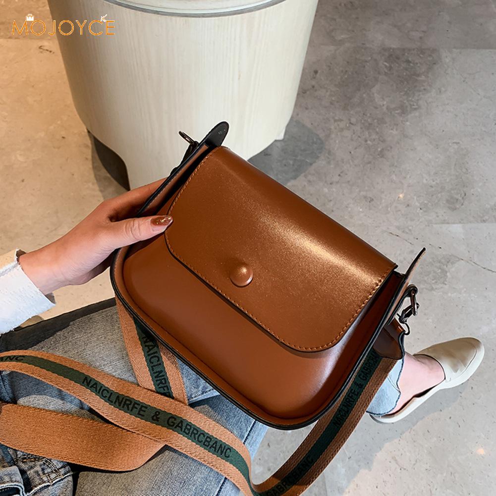 Frauen fest Farbe Schulter Tasche lässig weit Bote Handtaschen weiblich retro klein PU Leder Crossbody Taschen