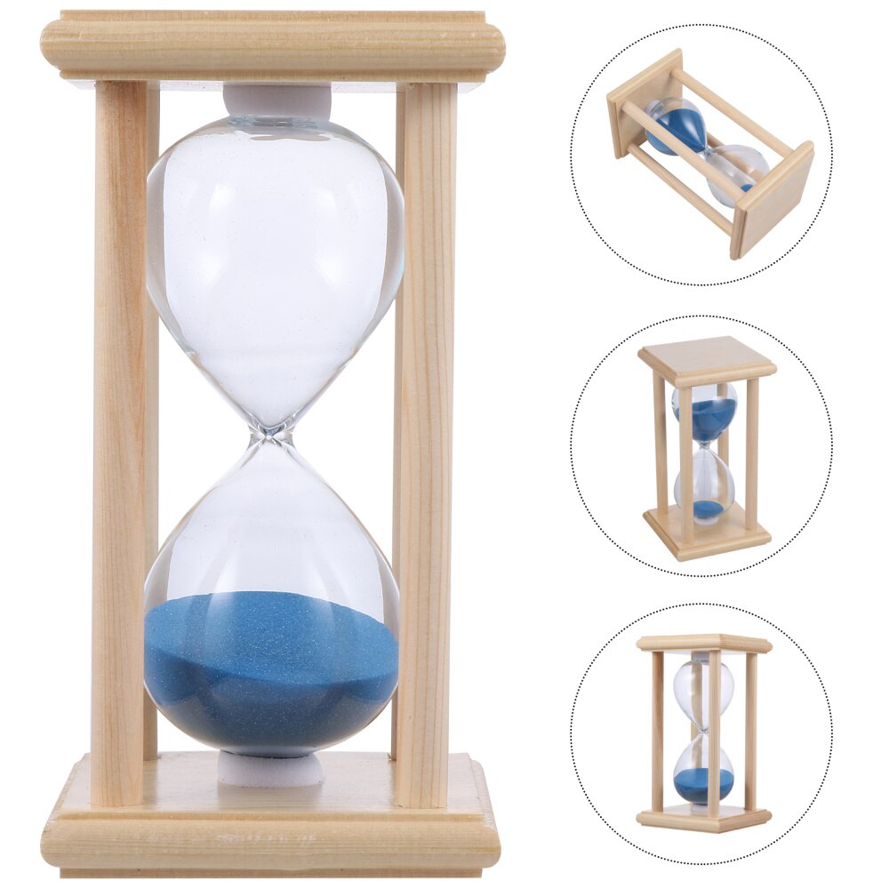 Wooden Frame Hourglass Glass Transparent Glass Sandglass Restaurant Accessories: Blue
