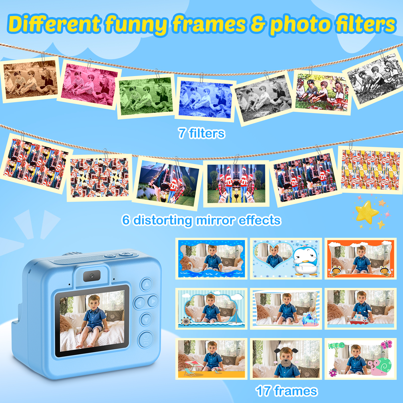 Bee Kids Camera Instant Camera 1080P HD Dual Lens Selfie Digitale Camera Print voor Meisjes Jongens Kerst Verjaardagscadeautjes Speelgoed