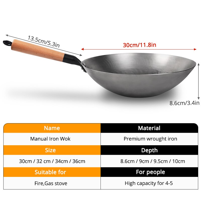 Leesin Ongecoat Ijzeren Wok Chinese Handgemaakte Wok Pan Voor Gasfornuis