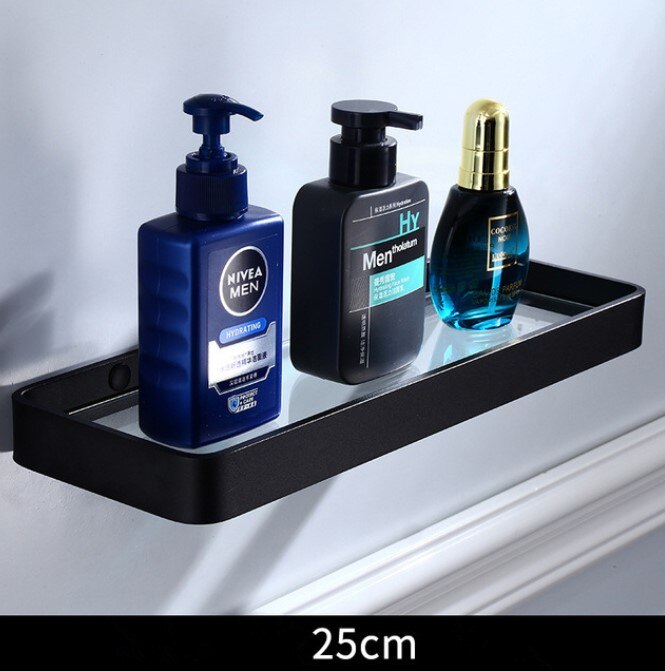 Glass Shelf,Square bathroom glass shelves,Black Bathroom Shelf Aluminum 20CM 25CM 30CM 35CM 40CM 45CM Shower room Rack: 25cm
