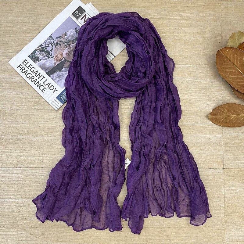 Écharpe plissée rétro en coton et lin de couleur unie pour femme, châle Long de chambre à coucher, pour bureau, printemps et automne: 11