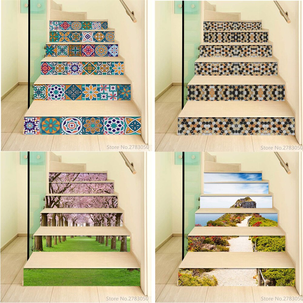 28 design 3d blomstertrapper trapp stigerør gulvklistremerke selvklebende gjør-det-selv-trapp pvc veggdekor hjemmedekorasjonsklistremerker