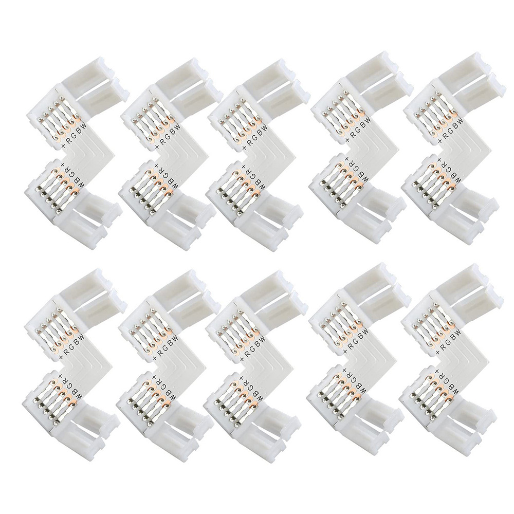 12MM Wide 5 Pins L Shape RGBW Solderless Connector 90 Degree LED Strip Connectors For SMD 5050 2835 RGBW RGBWW LED Strip Light