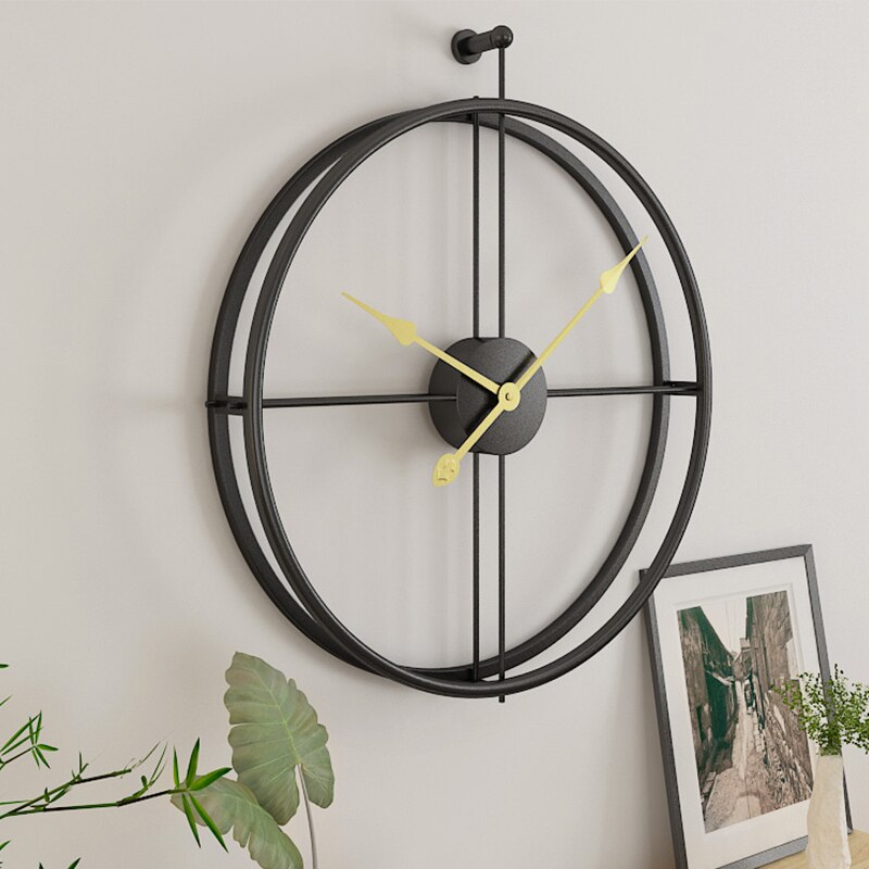 52cm grande relógio de parede metal do vintage design moderno para casa decoração escritório pendurado relógios sala estar clássico breve europeu quente: Blackclock Goldhand