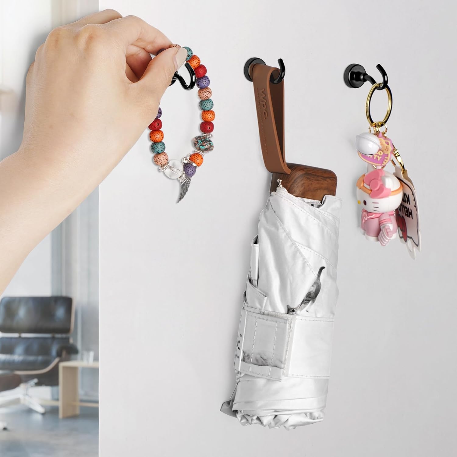 Magnetic Hooks, Black Magnet Hooks Strong Neodymium Magnets with Hooks, Small Metal Magnetic Hooks for Refrigerator，Locker