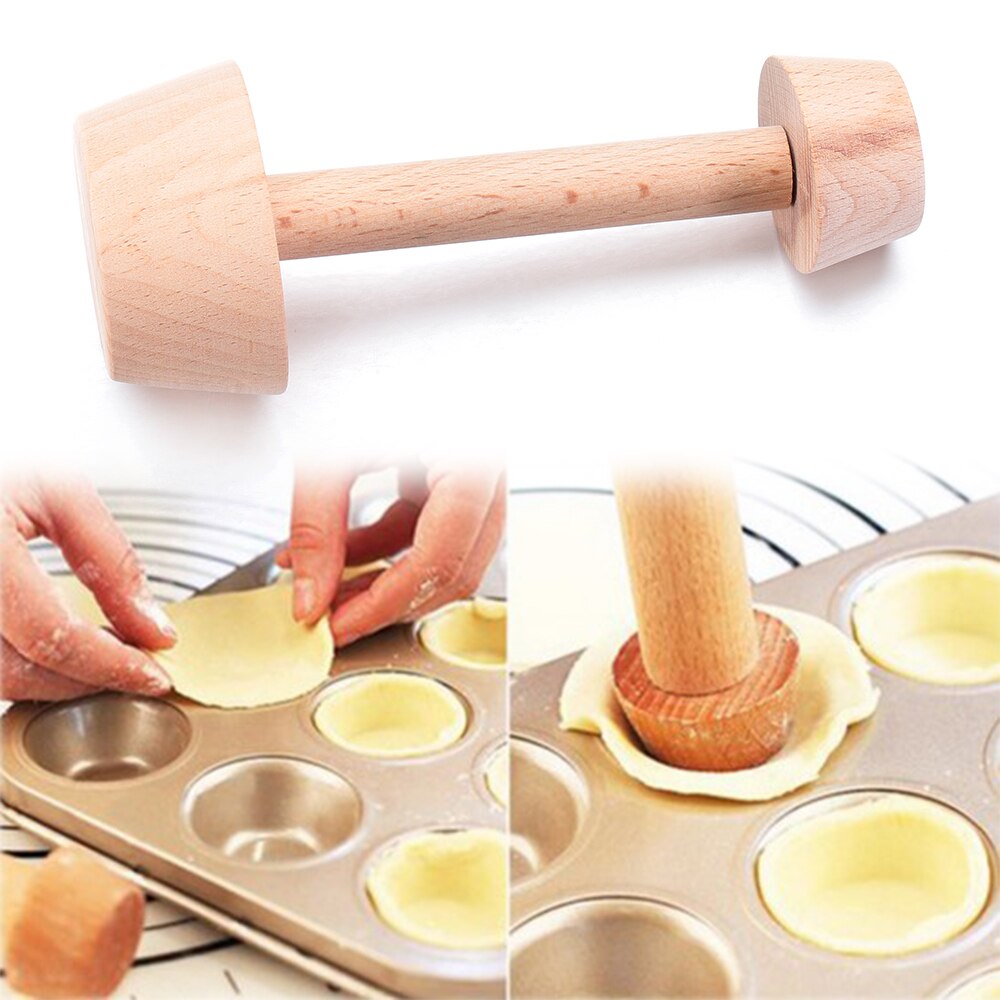 1PC Natural Wooden Egg Tart Tamper Double Side Pastry Pusher Portable Wood Eggtart Cake Mold Baking Supplies Kitchen Tools
