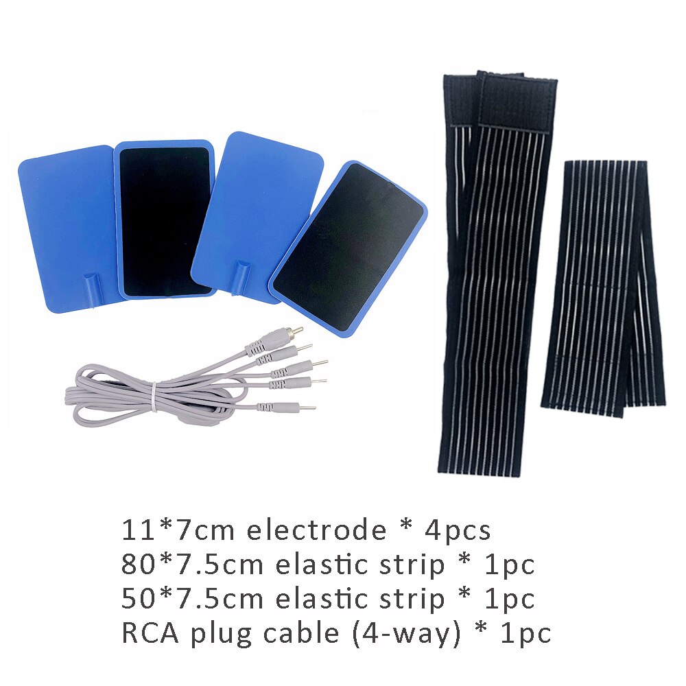 Cable de enchufe RCA con 4 enchufes de salida EMS, Parche de electrodo, Microcuttent, estimulador muscular elástico, almohadillas de electrodos de silicona: 11-7 kit