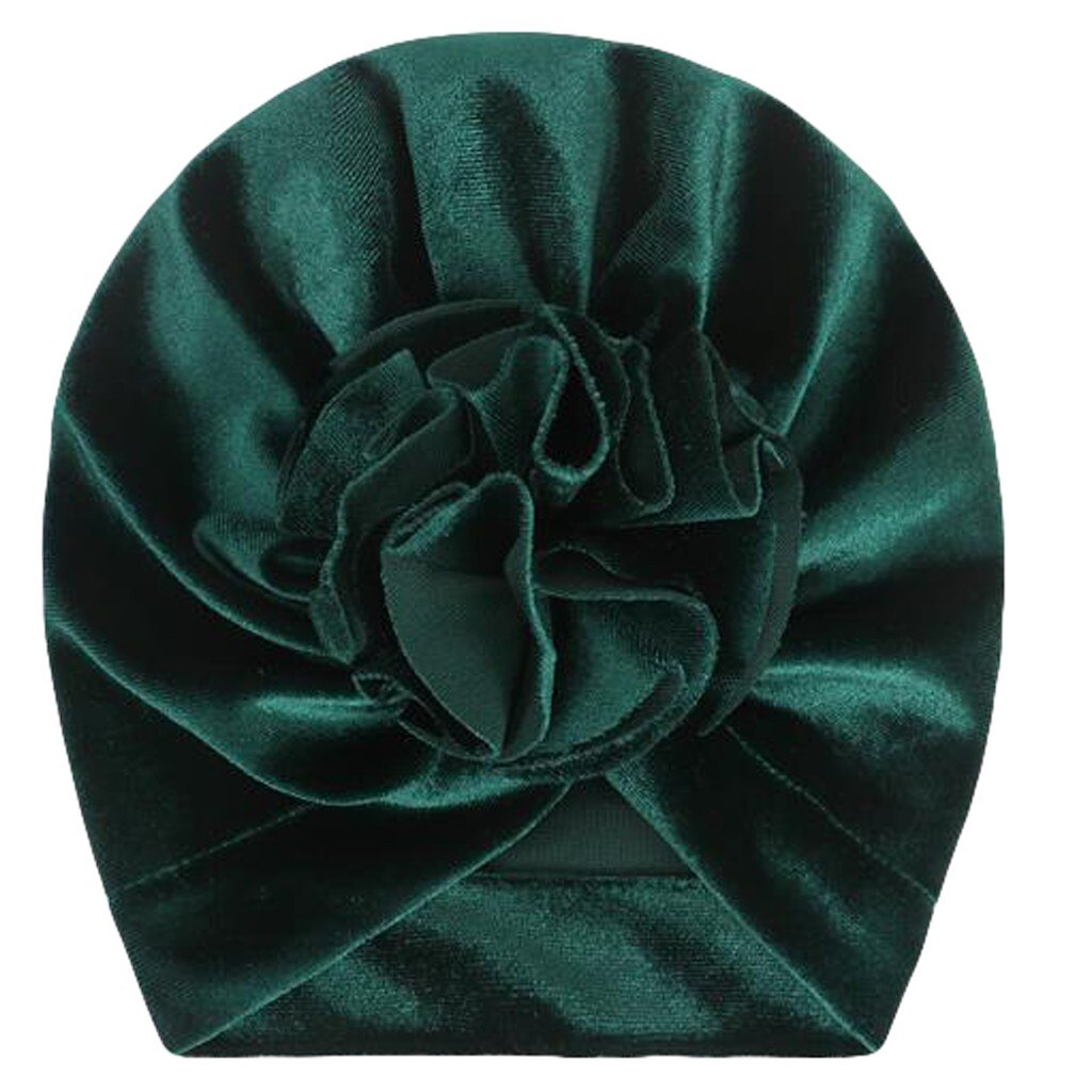 Baby Bloem Fluwelen India Hoed Moslim Ruche Kanker Chemo Hoed Beanie Meisjes Jongens Moslim Sjaal Cap Haaraccessoires: green