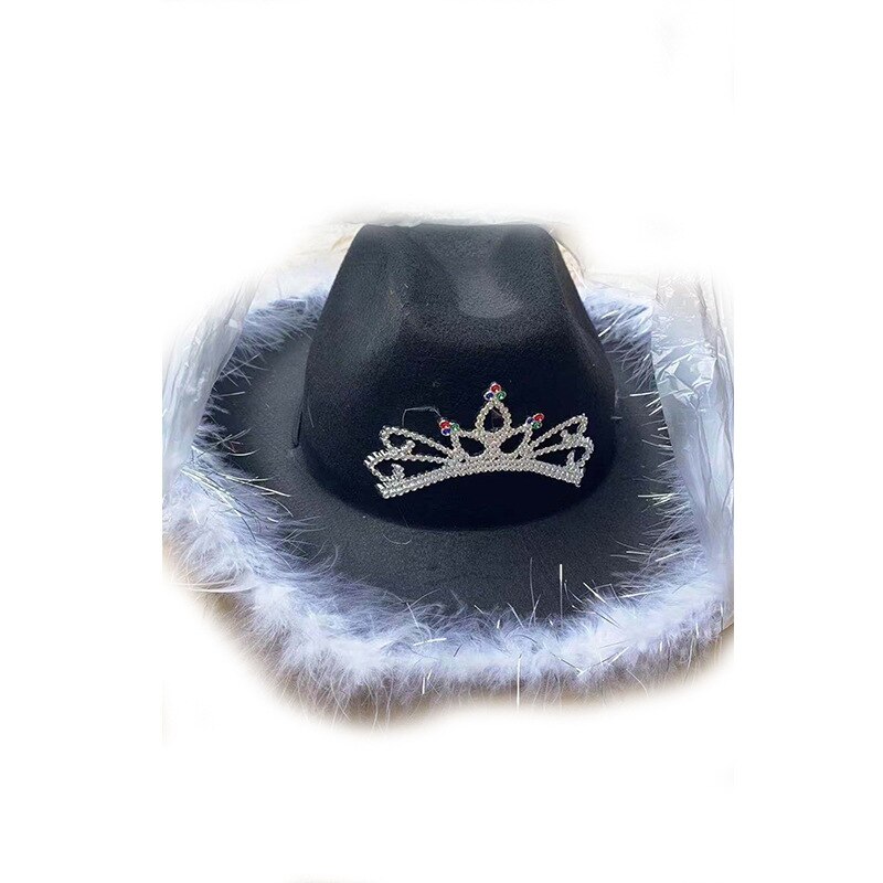 Feather Trim Letter Cowboy Hat Sequined Pink Crown Hat Prom Party Decoration Cap Happy Birthday Party Decor Kids Girl Princess: Olive