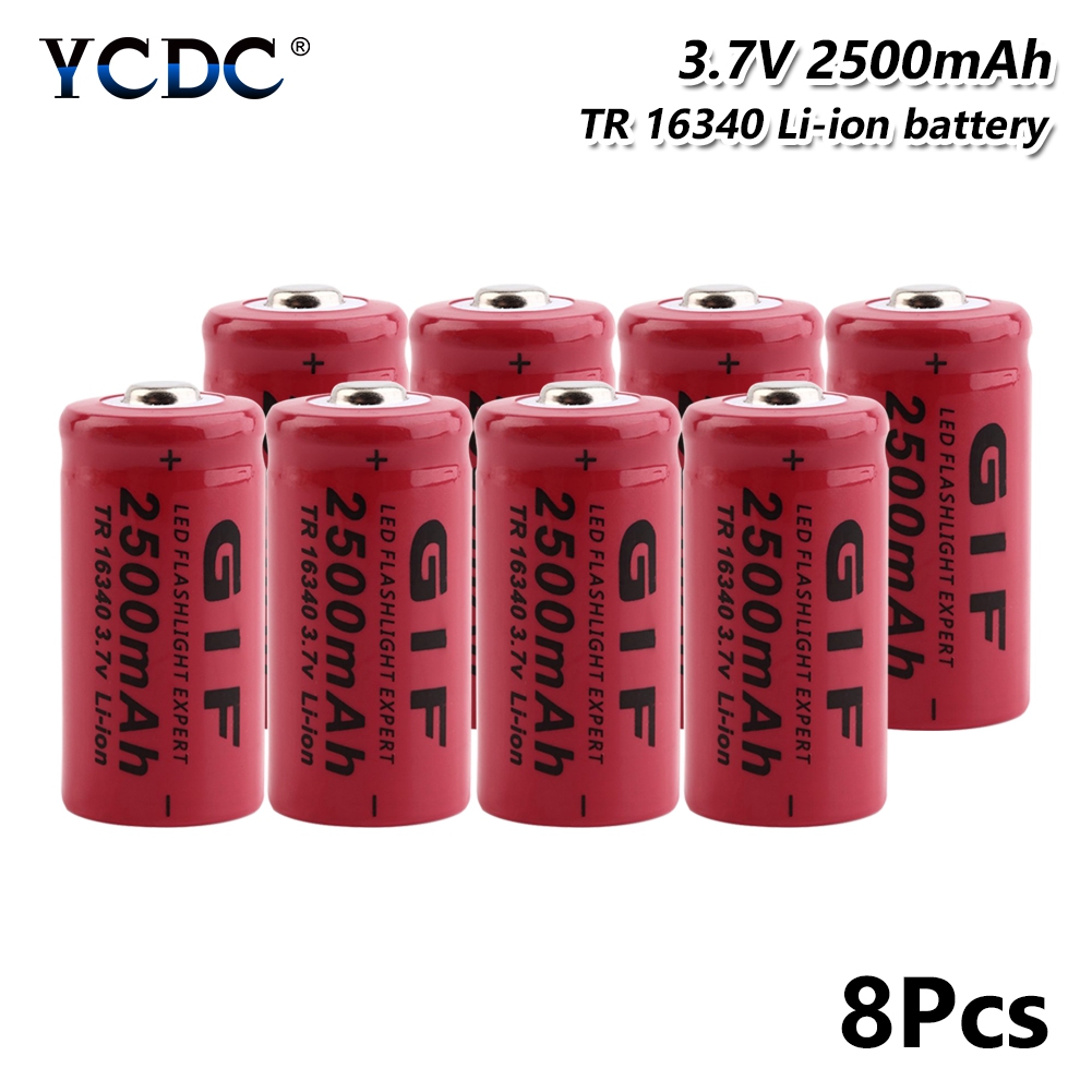 Rechargeable Batteries Torch Flashlight Rechargeable GIF Li-Po Lithium 16340 Battery 2500mAh 3.7V Li-ion Cell Bateria