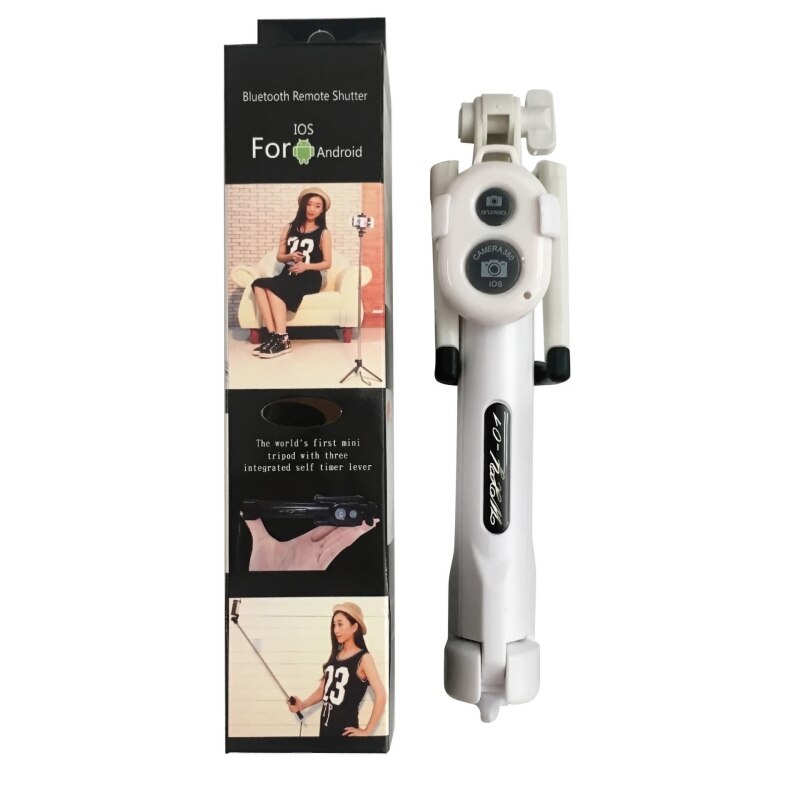 Selfie Stick Tripod Extendable Selfie Self With Bluetooth Shutter Remote Control For Smartphone Self-portrait Artifact: White