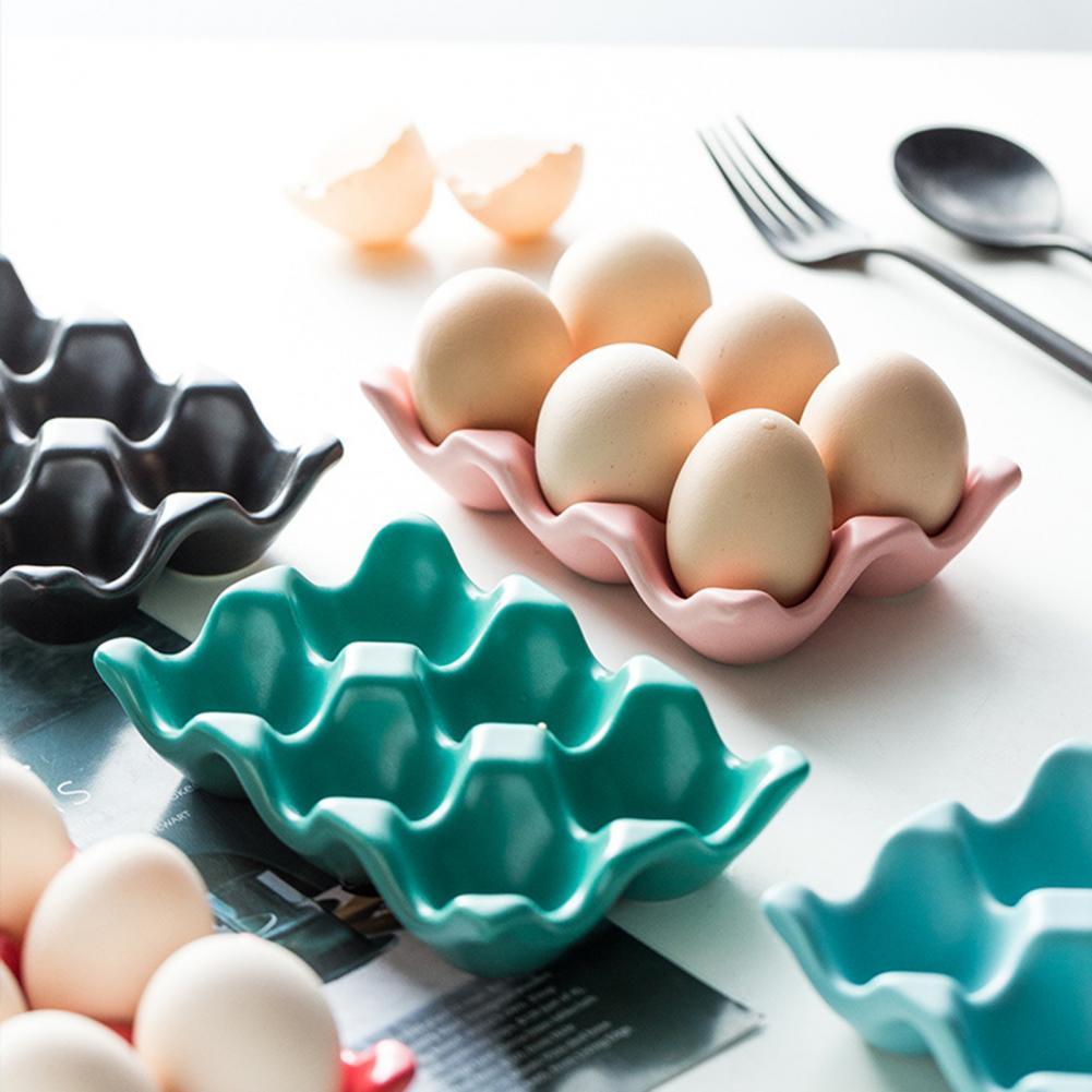 6 Grids Egg Holder Ceramic Egg Tray Anti-Slip Egg Container Storage Trays Space-Saving Egg Storage Box Refrigerator Organizer