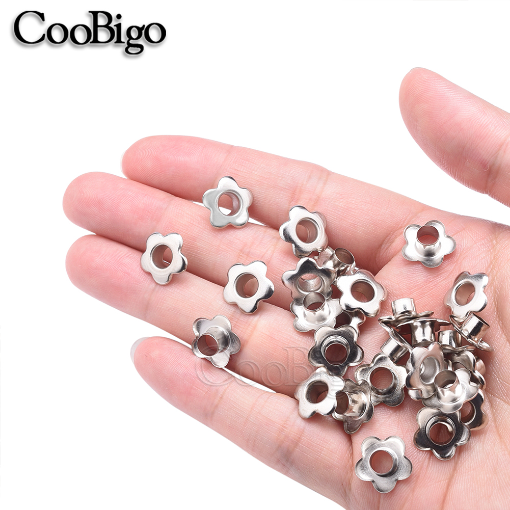 100 Uds. Ojales de Metal con flores para tela, ropa, costura, zapatos, cinturón, gorra, bolsa, álbum de recortes, cuero, accesorios DIY, agujero de 5mm
