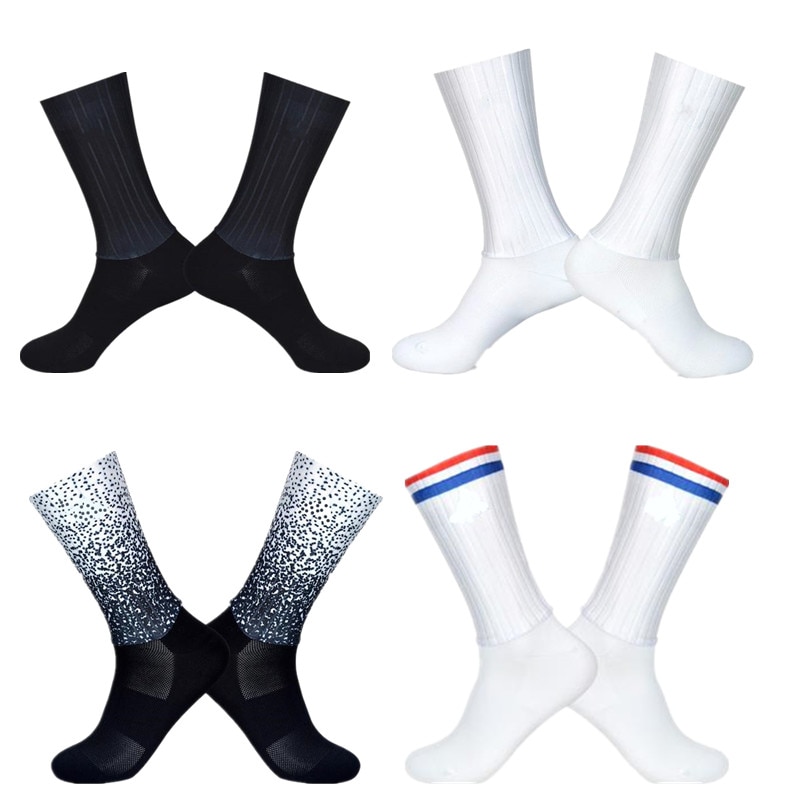 Calcetines de ciclismo transpirables para hombre, antideslizantes, sin costuras, a prueba de agua, para bicicleta de carretera, Verano