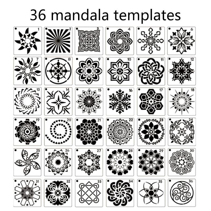 Paquet de 56 pochoirs de modèles de peinture de points de Mandala, petits pochoirs de modèles de Mandala pour la peinture de roche de projet d&#39;art de bricolage