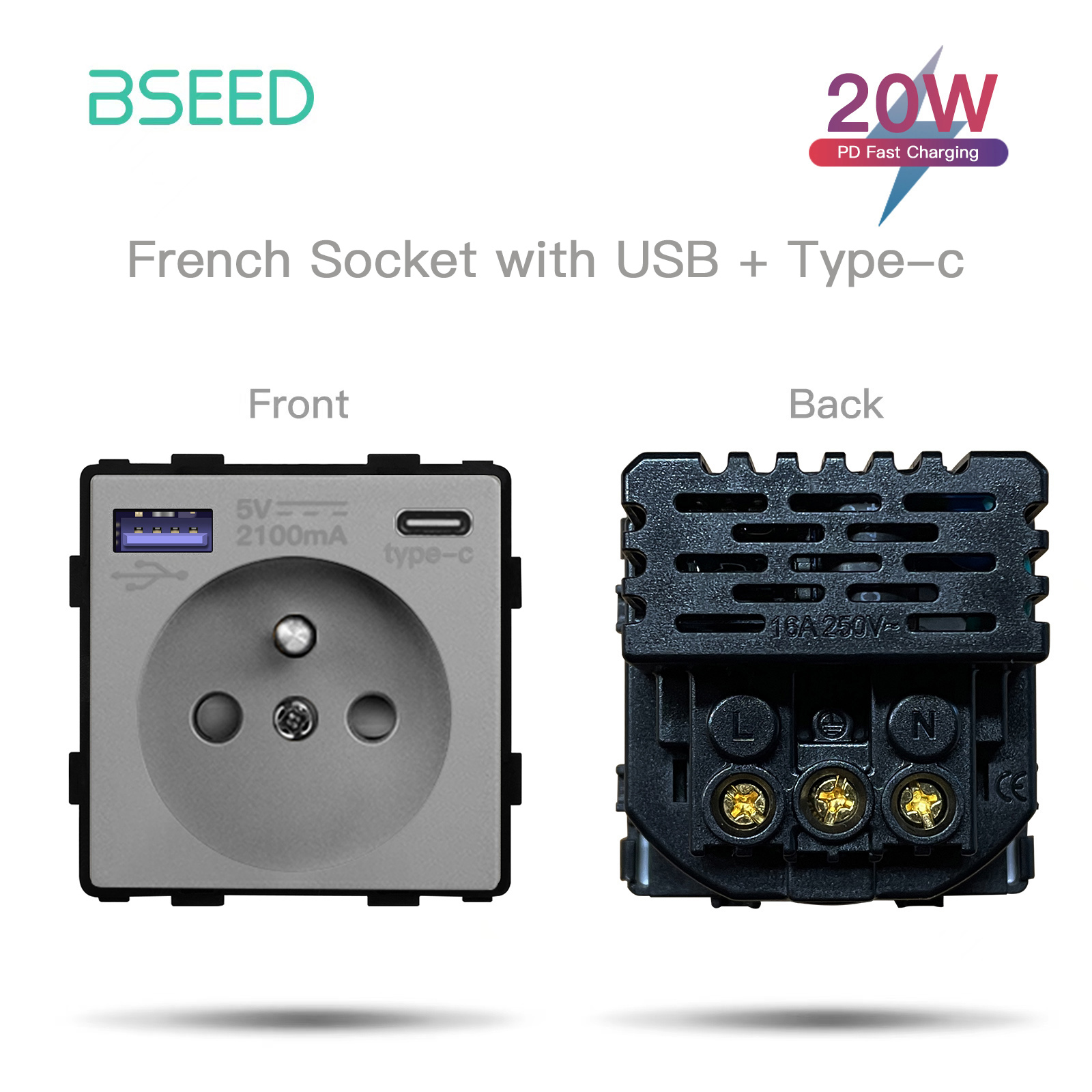 BSEED Mechanical Button Switches EU Socket TV ST CAT5 Double USB Sockets Function Parts Glass Socket Frames DIY Free Combination: Type4