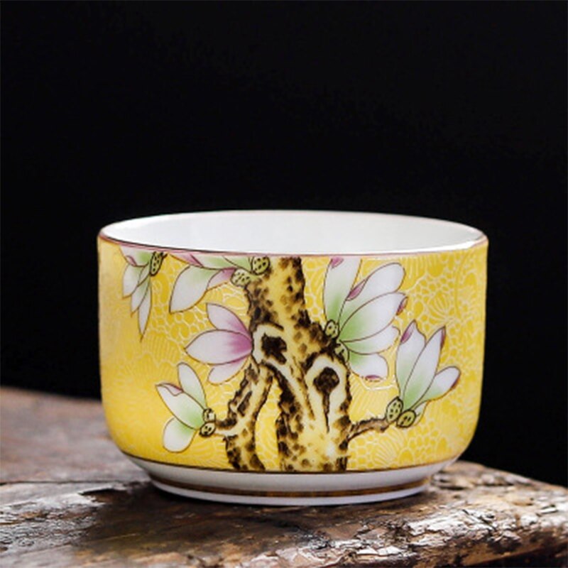 6pc Tea cup set Jingdezhen Enamel Color High Phnom Penh Ceramic Cups Hand-painted Tea Bowl Set Chinese Kungfu Tea Set: 6pc yellow color