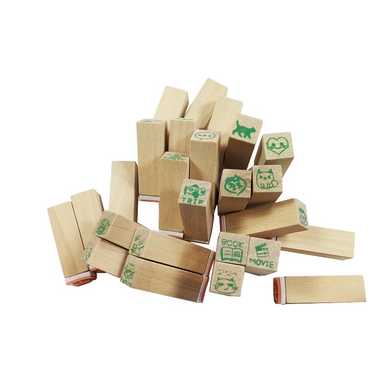 Sello de goma con de diario para niños, herramienta bonita de madera, , 25 unids/set por juego