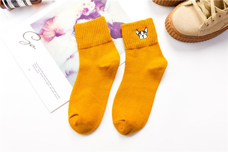 Color Thick And Warm Casual Socks Cartoon Animal Dog Socks Autumn And Winter Socks Womens Girls Woman Sox 1 Pair Kawaii Socks: C3