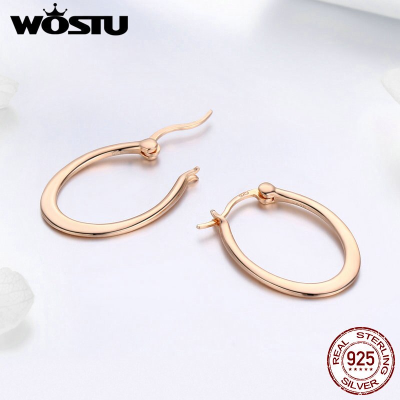 WOSTU 925 argent Sterling Rose or couleur ovale boucles d'oreilles pour les femmes quotidien anniversaire doucement bijoux CQE478