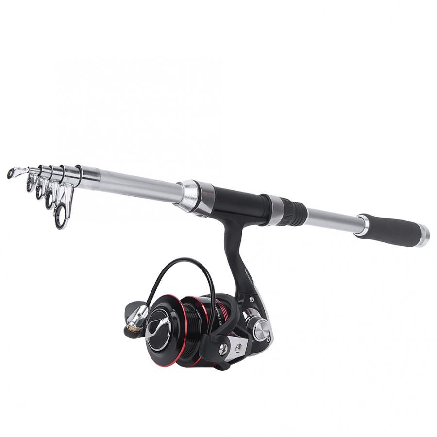 Teleskop fiskestang combo og hjul komplet sæt spinning fiskehjul gearstang sæt 135m fiskesnøre lokker kroge jig hoved