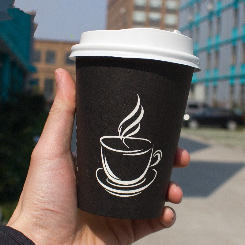 50pcs Black milk tea thick paper cup disposable coffee cup drink takeaway package cups party favor beverage cup with lids