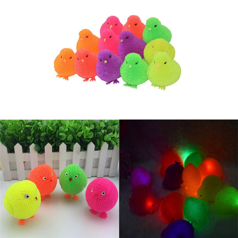 1Pcs LED Flash Pomace Ball Standing Baby Pomace Ball Hedgehog Ball Colorful Glowing Children Toy Chick Color Random